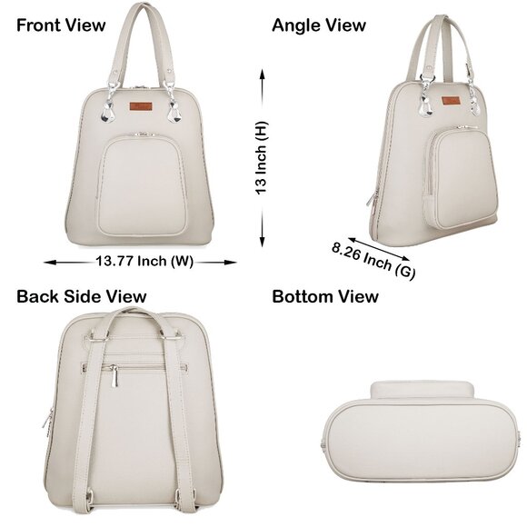 Ladies’ Grey Vegan Leather Backpack – Top Handle Daypack - Picture 3 of 10